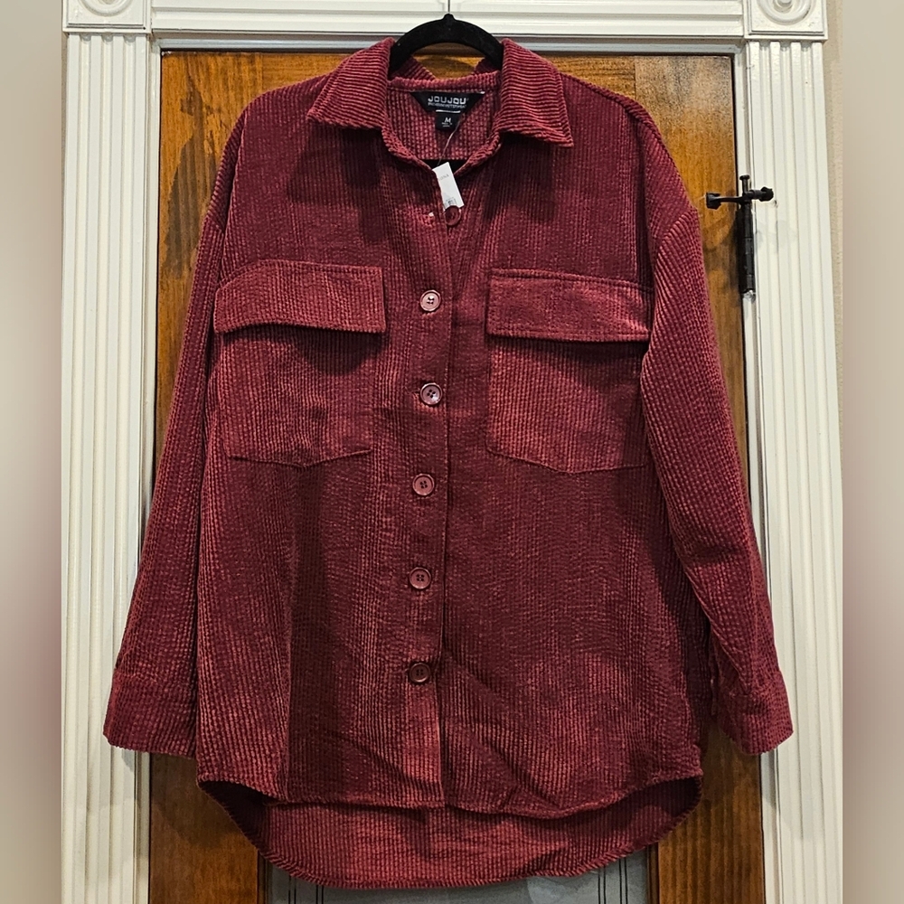 NWT JOU JOU Premium Outerwear Women's Corduroy Shacket Jacket Burgundy - Sz. Med